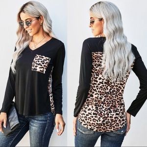 🐆{L-XXL} Leopard V-neck Front Pocket T